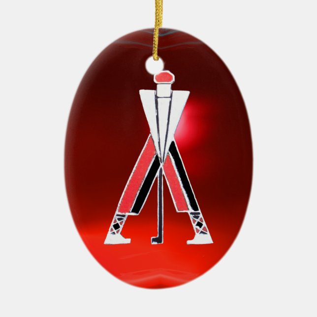 GOLF PLAYER,GOLFER RED RUBY MONOGRAM CERAMIC ORNAMENT (Front)