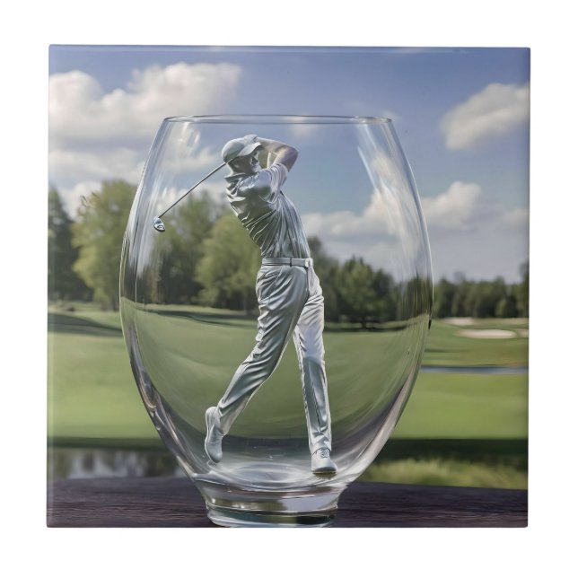Golf Player In A Glass Tumbler With Golf Course,  Tile (Front)