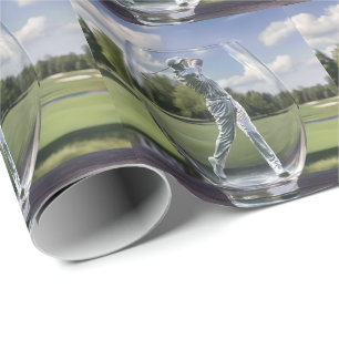 Golf Player In A Glass Tumbler With Golf Course, Wrapping Paper