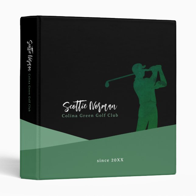 Golf Player Man with Golf Club Green and Black Binder (Front/Spine)