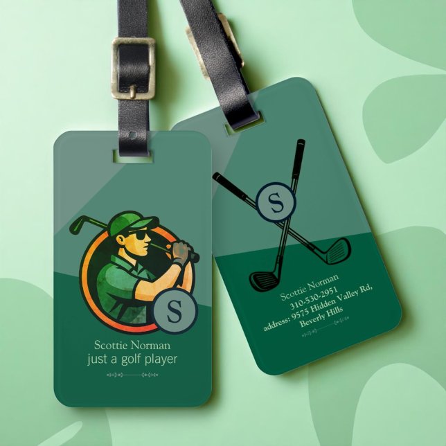 Golf Player Modern Retro Green Luggage Tag (Creator Uploaded)