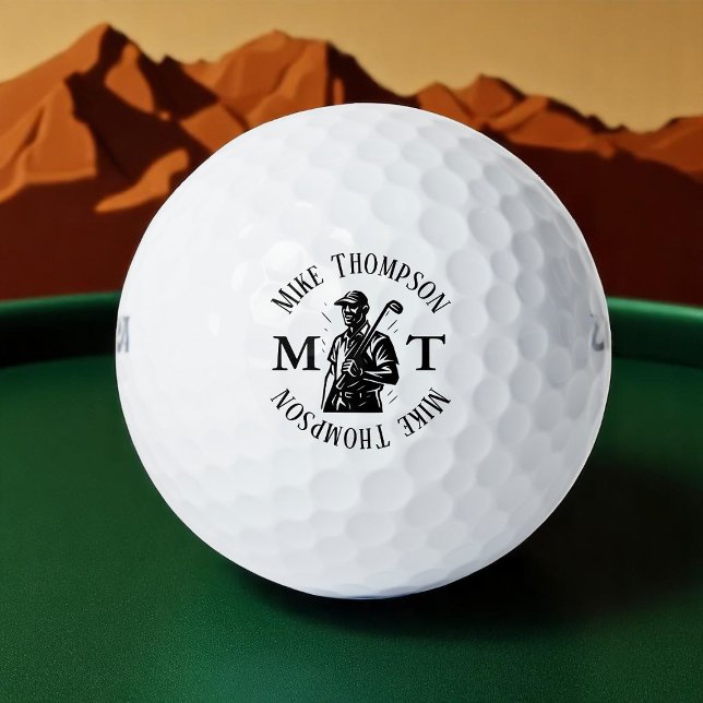 Golf Player, Name and Initials b&w Balls (Creator Uploaded)