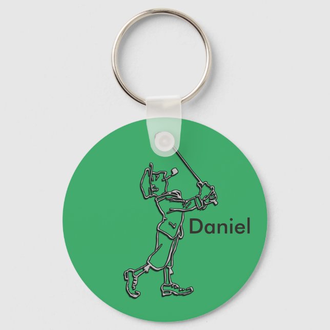 Golf Player outline design ~ editable background Keychain (Front)