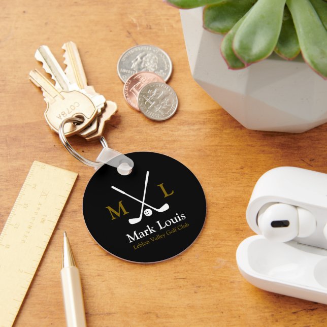 Golf Player Personalized Golfer Black Keychain (Desk)
