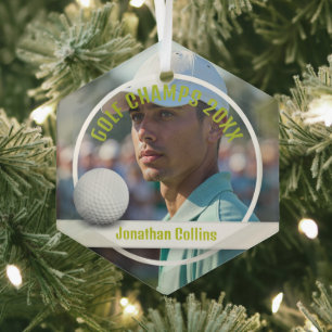 Golf Player Photo   Golf Champs 20XX Glass Ornament