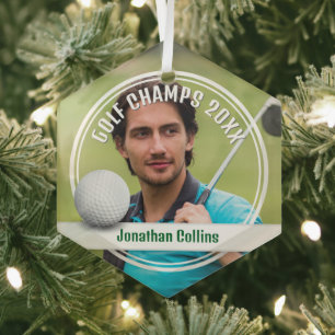 Golf Player Photo   Golf Champs 20XX Glass Ornament