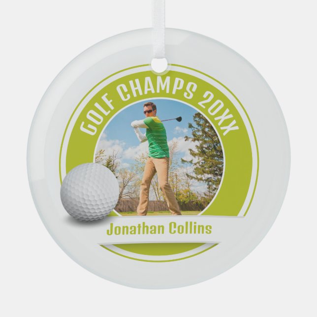 Golf Player Photo | Golf Champs 20XX Glass Ornament (Front)