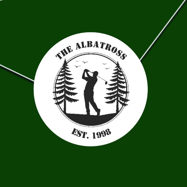 Golf Player Pine Trees Add Name  Classic Round Sticker (Creator Uploaded)
