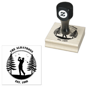 Golf Player Pine Trees Add Name  Rubber Stamp