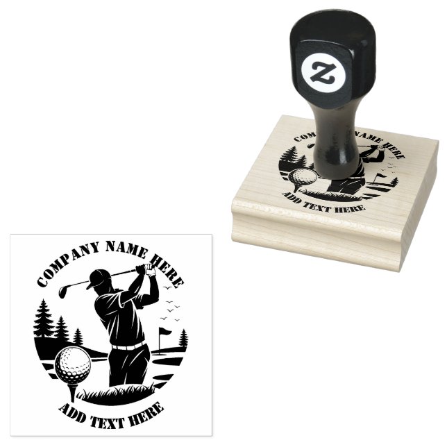 Golf Player Pine Trees Add Name  Rubber Stamp (Stamped)