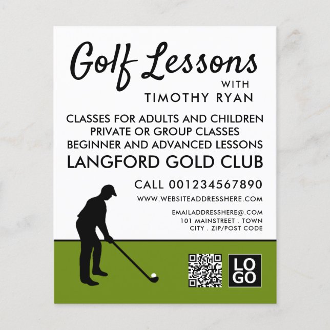 Golf Player Silhouette, GoIf Lesson Advertising Flyer (Front)
