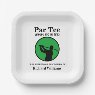 Golf Player Swinging into My Fifties 50th Birthday Paper Plate