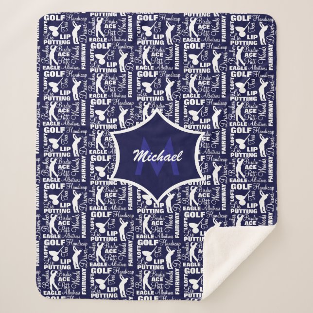 Golf Player Theme Cool Monogrammed Sherpa Blanket (Front)