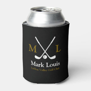 Golf Players Monogram Personalized Black Can Cooler