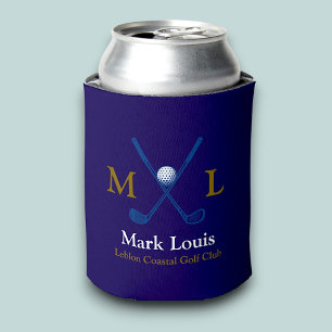Golf Players Monogram Personalized blue Can Cooler