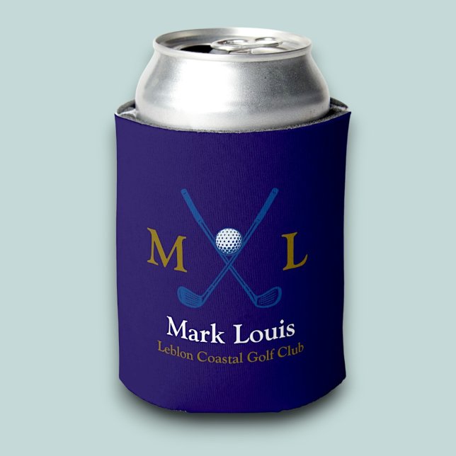 Golf Players Monogram Personalized blue Can Cooler (Creator Uploaded)