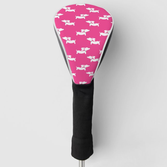 Golf Playing Dachshund Mom Pink  Head Cover (Front)