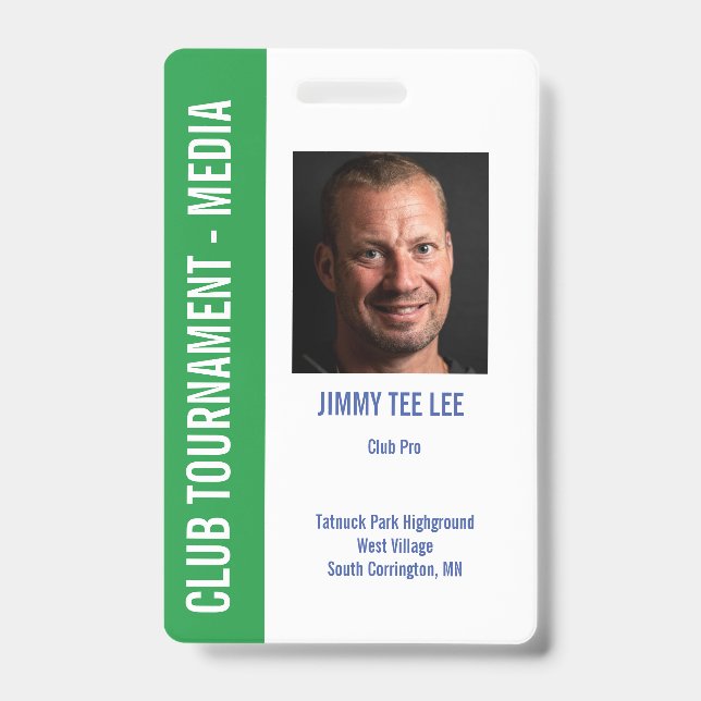 Golf Pro Tournament Security Media Pass Badge (Front)