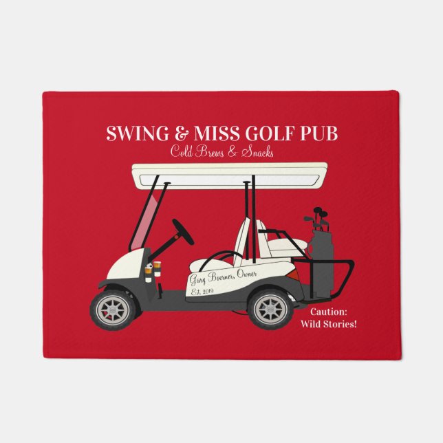 Golf Pub Golf Cart Beer & Snacks Wild Stories Doormat (Front)