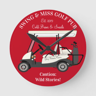 Golf Pub Golf Cart Beer & Snacks Wild Stories Round Clock