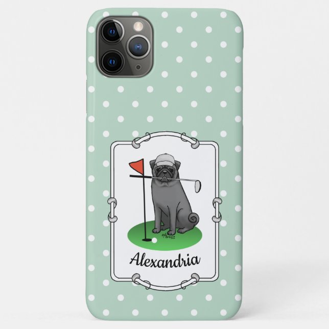 Golf Pug Playing Golf (black) Cute Dog Funny Case-Mate iPhone Case (Back)