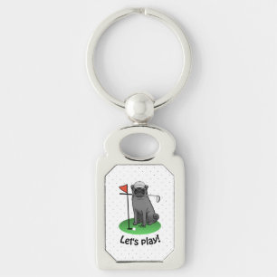 Golf Pug Playing Golf (black) Cute Dog Funny Keychain