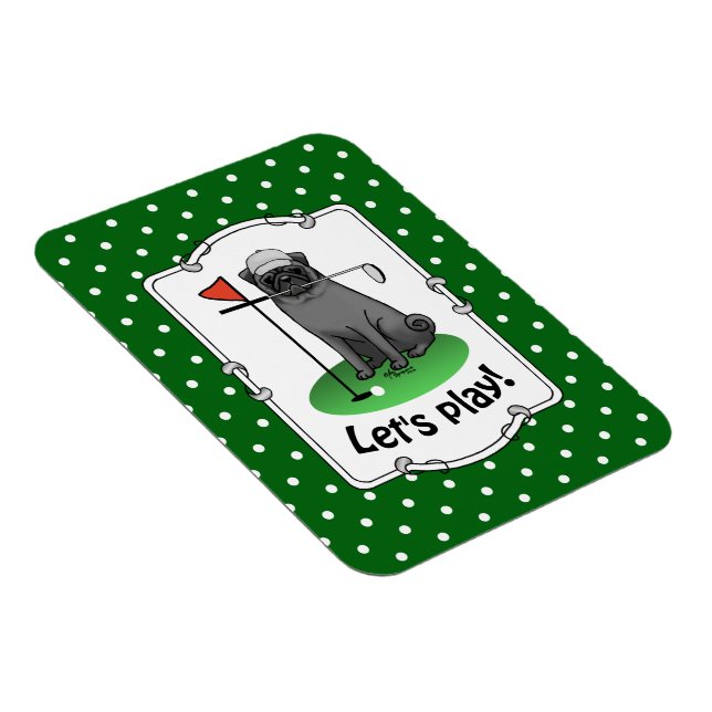 Golf Pug Playing Golf (black) Cute Dog Funny Magnet (Right Side)