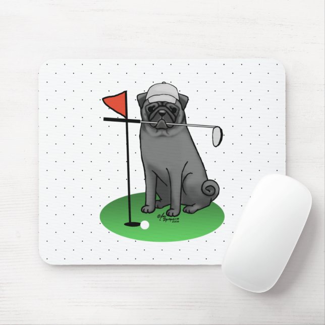 Golf Pug Playing Golf (black) Cute Dog Funny Mouse Pad (With Mouse)