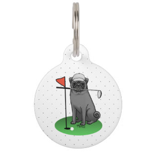 Golf Pug Playing Golf (black) Cute Dog Funny Pet Tag
