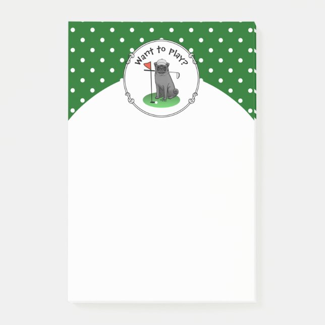 Golf Pug Playing Golf (black) Cute Dog Funny Post-it Notes (Front)