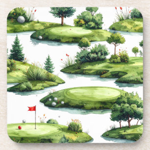 Golf Putting Green with red flag Coaster
