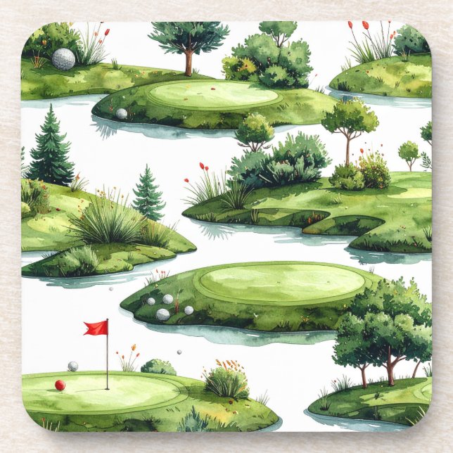 Golf Putting Green with red flag  Coaster (Front)