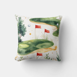 Golf Putting Green with red flag Throw Pillow