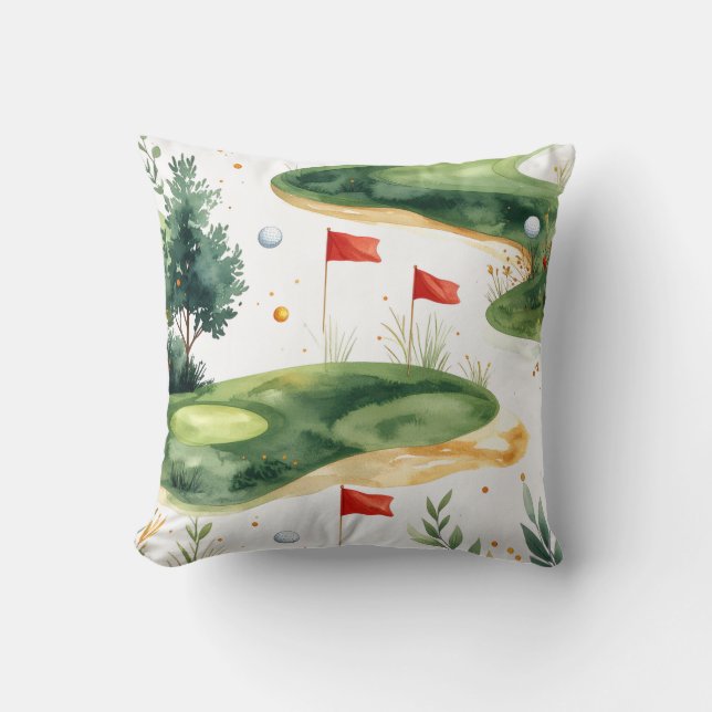 Golf Putting Green with red flag  Throw Pillow (Front)