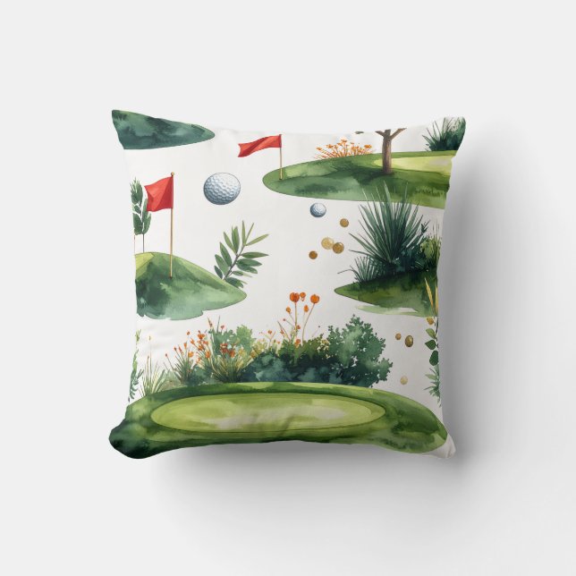 Golf Putting Green with red flag  Throw Pillow (Front)