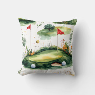 Golf Putting Green with red flag Throw Pillow