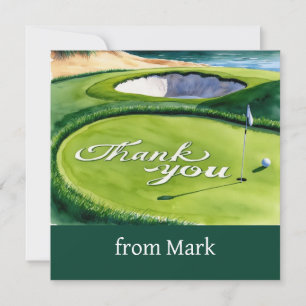 Golf putting green with Thank you word Card