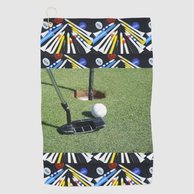 Golf Putting On The Green, Golf Towel (Front)