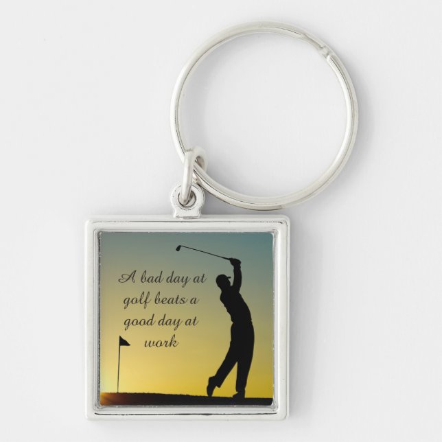 Golf Quote Golfer at Sunset Keychain (Front)