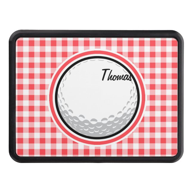 Golf; Red and White Gingham Trailer Hitch Cover (Front)