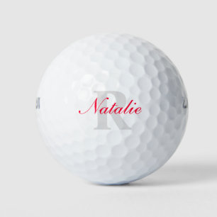 Golf red grey monogram name & initial golf balls