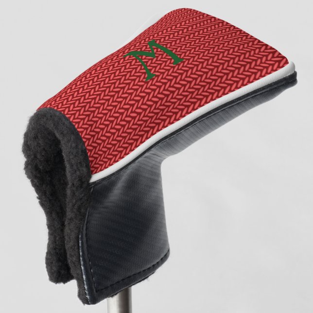 GOLF- Red Knit, Monogram Golf Putter Head Cover (3/4 Front)