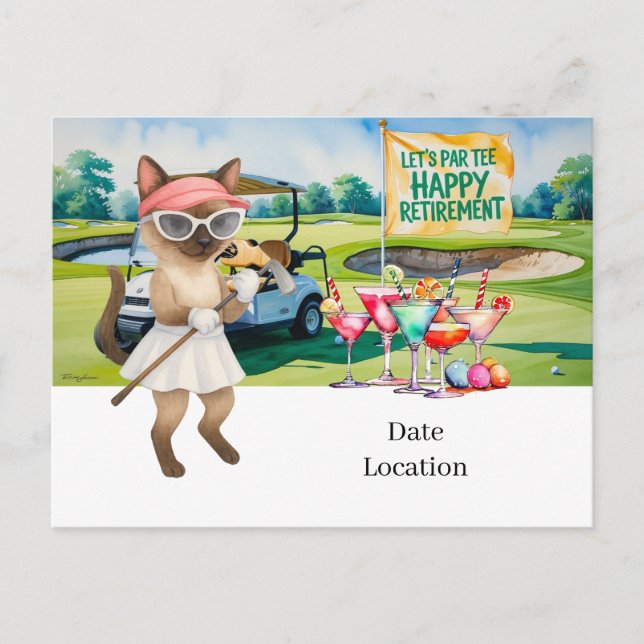 Golf Retirement for Siamese Cat Lovers Invitation  Postcard (Front)