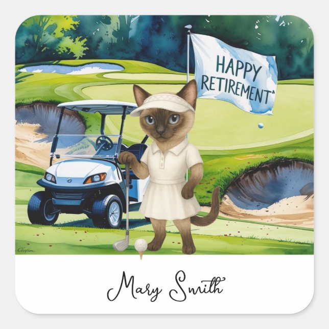 Golf retirement for Siamese Cat lovers Square Sticker (Front)