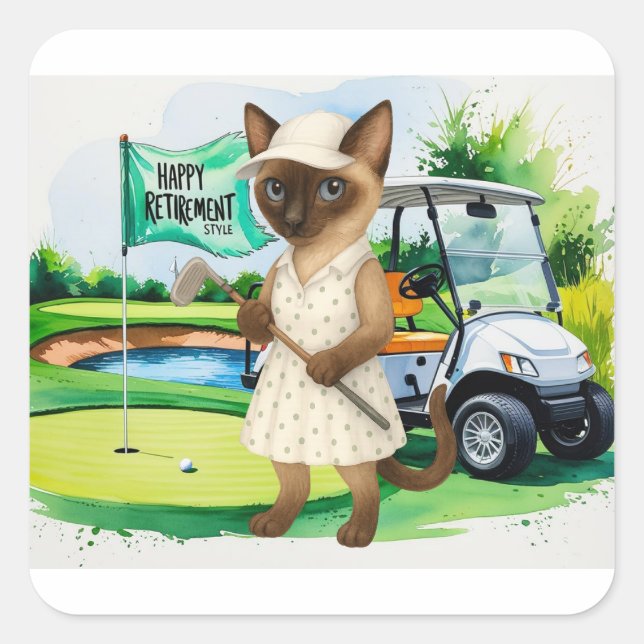 Golf retirement for Siamese Cat lovers Square Sticker (Front)