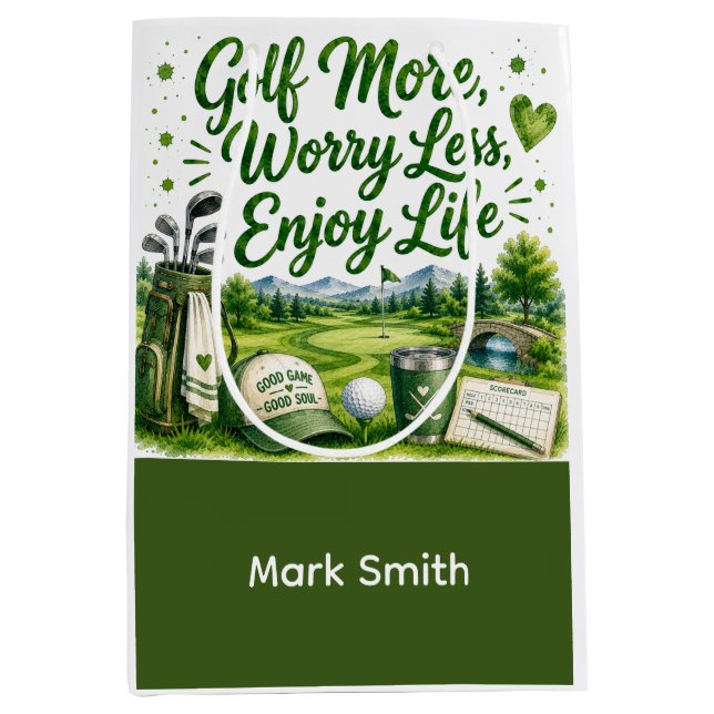 Golf retirement on putting green  medium gift bag (Front)