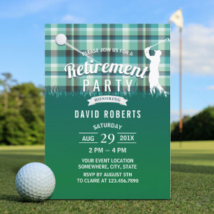 Golf Retirement Party Green Gingham Invitation