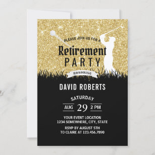 Golf Retirement Party Modern Gold Glitter Invitation
