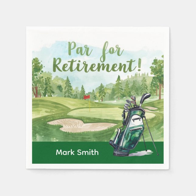 Golf retirement party with golf bag on green  napkin (Front)