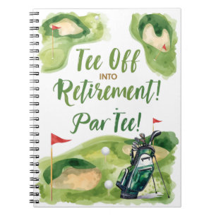 Golf retirement party with golf bag on green  notebook